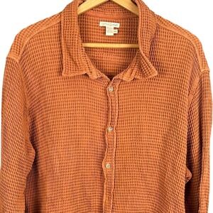 Carbon2Cobalt Mens XXL Burnt Orange Waffle Knit Cotton Button Down Shirt Jacket